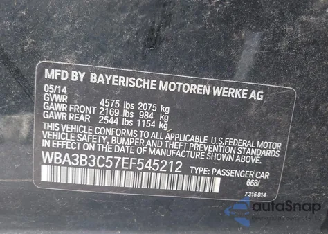 2014 BMW 328 Xi z USA, uszkodzony, nr VIN WBA3B3C57EF545212